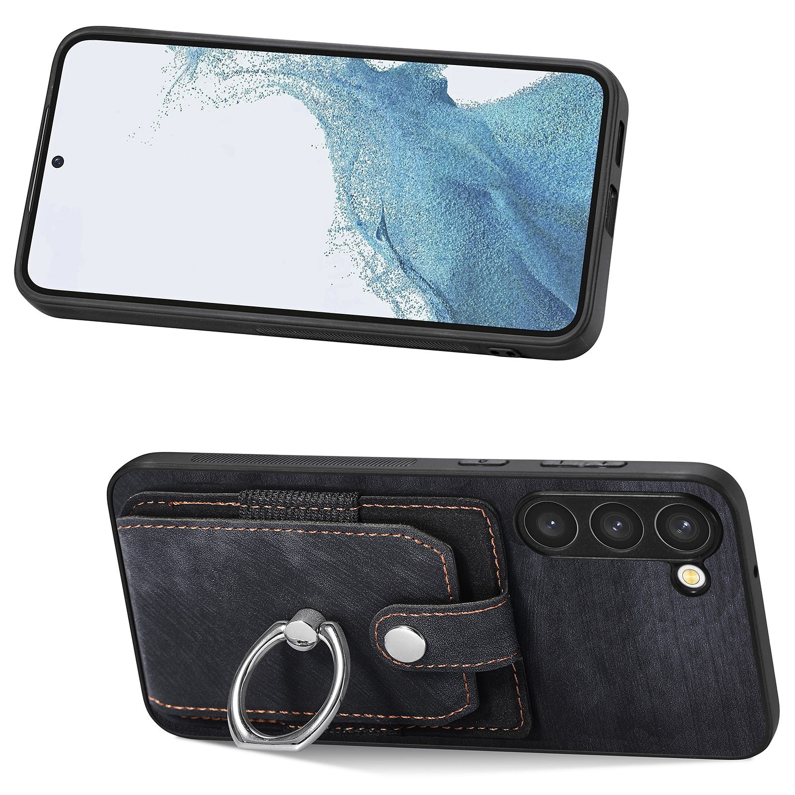For Samsung Galaxy S23 Card Holder PU Leather PC TPU Cover with Ring Kickstand Phone Case For Samsung Galaxy S23 Card Holder PU Leather PC TPU Cover with Ring Kickstand Phone Case